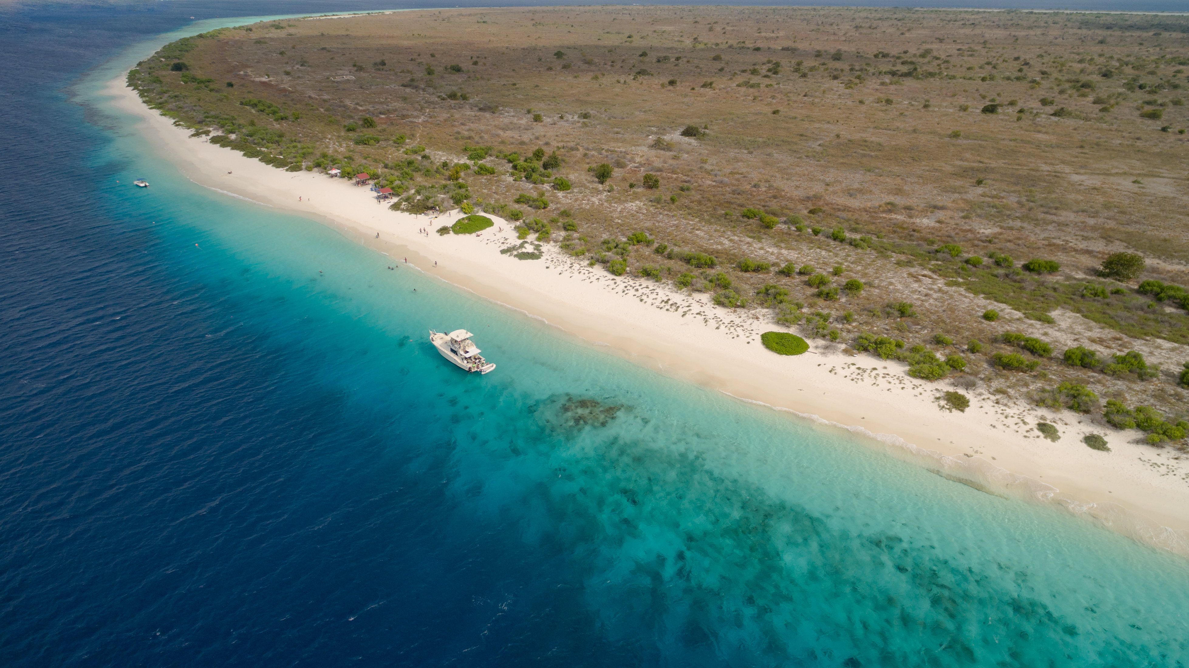 Aerial view of the beach and turquoise sea at Klein Bonaire